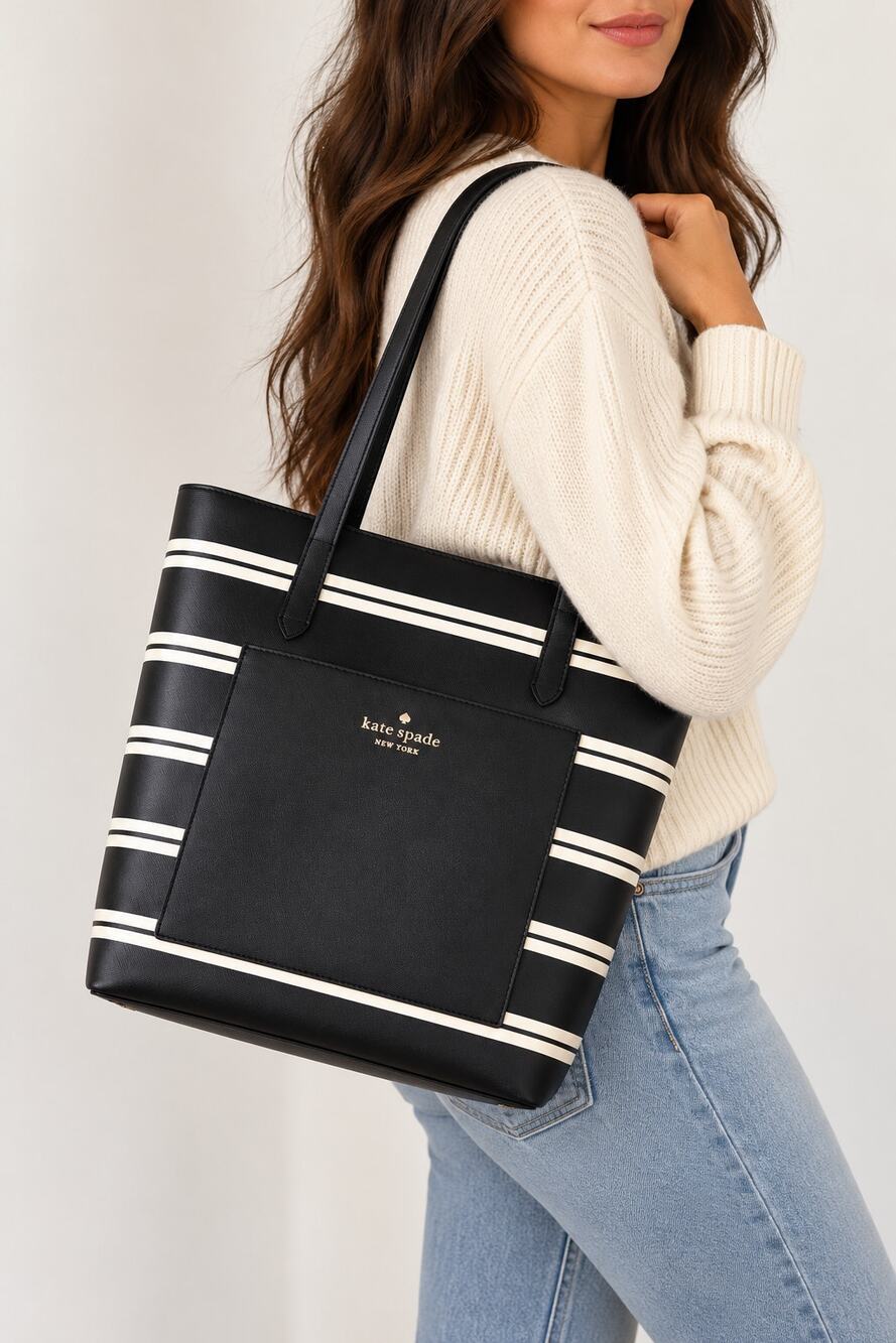 NEW Kate Spade New York Signature Crisp Stripe Saffiano Daily Shoulder Tote Bag